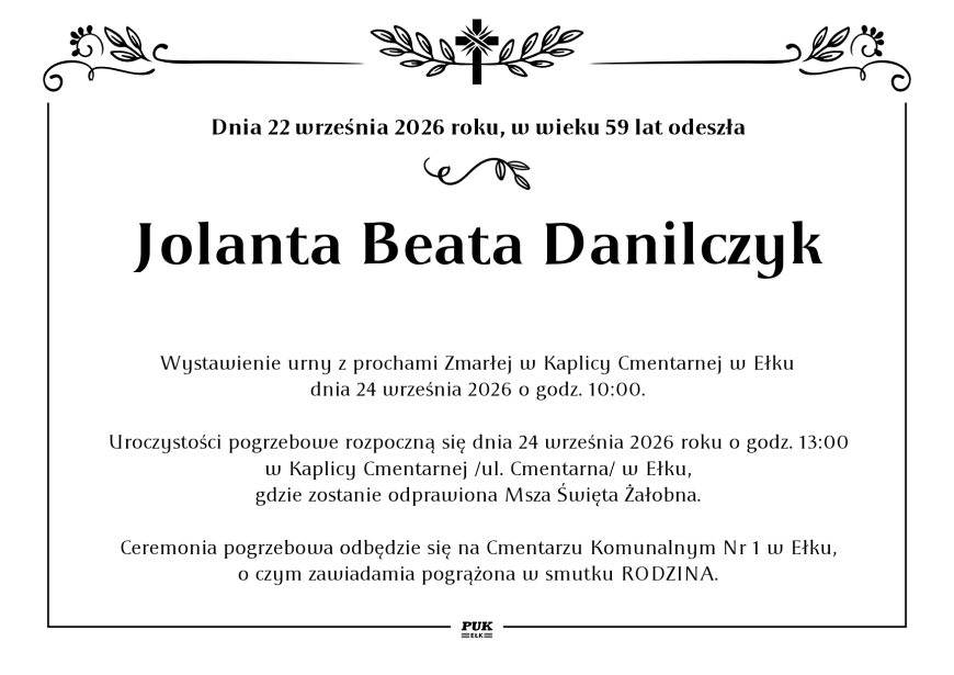 Danilczyk Jolanta Beata - nekrolog